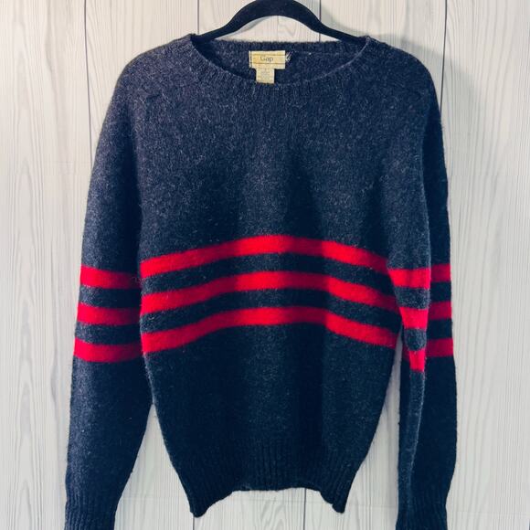 Vintage 1980s GAP Red Blue Crewneck Sweater Shetland 100% Shetland Wool Small - Picture 1 of 6